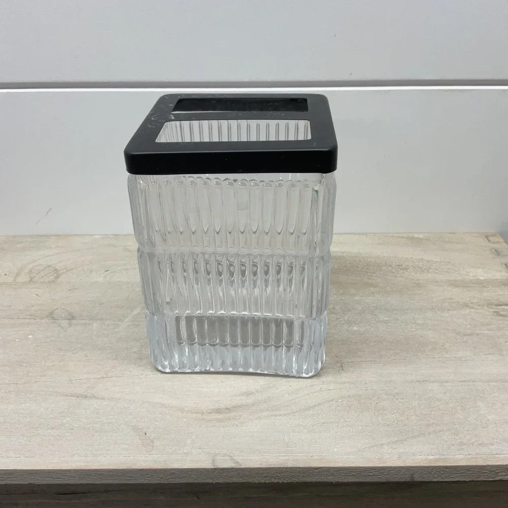 Ribbed Glass Toothbrush Holder Clear Fluted Rectangular Matte Black Top Caddy